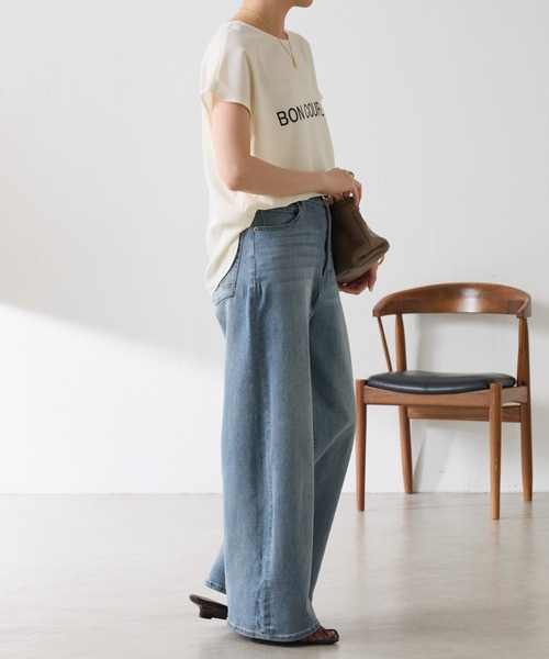 tシャツ 大人キレイ目フレンチロゴスリーブTシャツ/WEB限定 レディースの画像