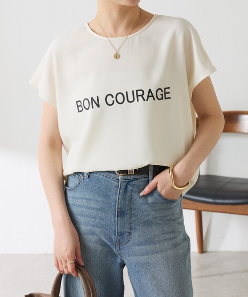 tシャツ 大人キレイ目フレンチロゴスリーブTシャツ/WEB限定 レディースの画像