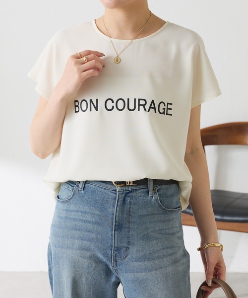 tシャツ 大人キレイ目フレンチロゴスリーブTシャツ/WEB限定 レディースの画像