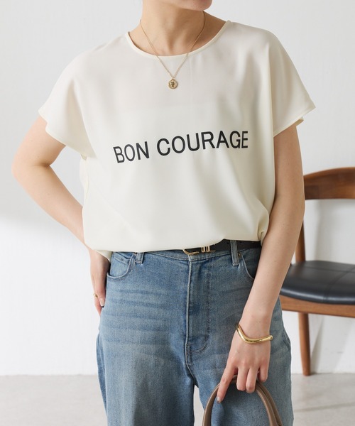 tシャツ 大人キレイ目フレンチロゴスリーブTシャツ/WEB限定 レディースの画像