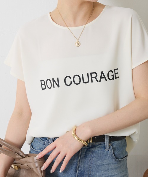 tシャツ 大人キレイ目フレンチロゴスリーブTシャツ/WEB限定 レディースの画像