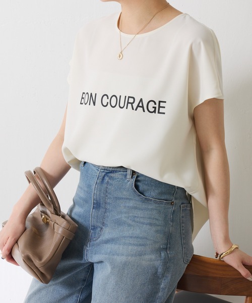 tシャツ 大人キレイ目フレンチロゴスリーブTシャツ/WEB限定 レディースの画像