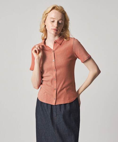 カーディガン 「Steven Alan」リブ ハーフスリーブ シャツカーディガン レディースの画像