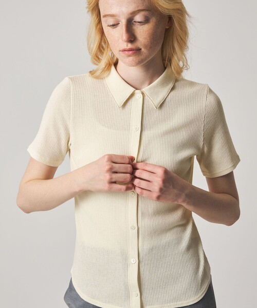 カーディガン 「Steven Alan」リブ ハーフスリーブ シャツカーディガン レディースの画像