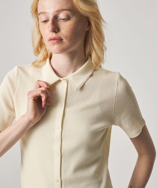 カーディガン 「Steven Alan」リブ ハーフスリーブ シャツカーディガン レディースの画像
