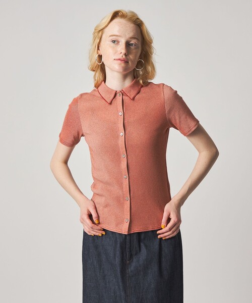 カーディガン 「Steven Alan」リブ ハーフスリーブ シャツカーディガン レディースの画像