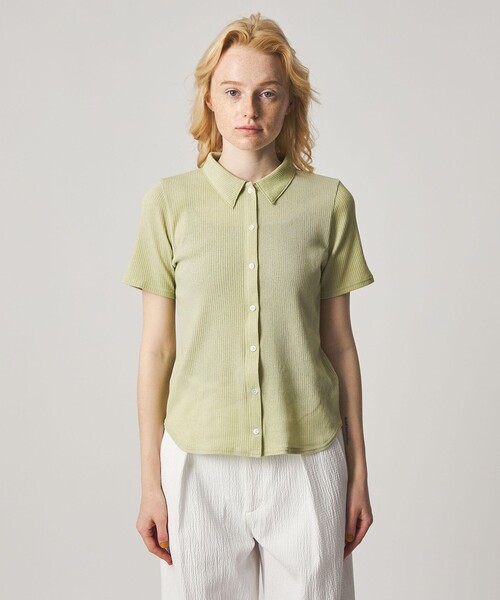 カーディガン 「Steven Alan」リブ ハーフスリーブ シャツカーディガン レディースの画像