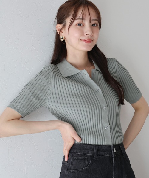 「BLUEEAST」 半袖ニット MEDIUM ネイビー レディース_画像2