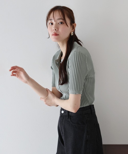 「BLUEEAST」 半袖ニット MEDIUM ネイビー レディース_画像4