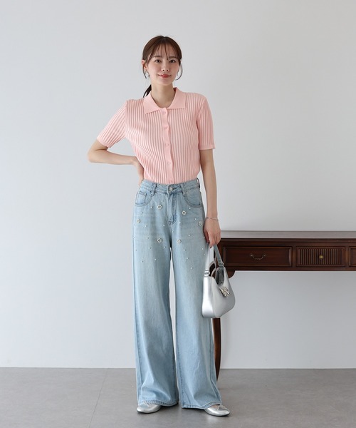 「BLUEEAST」 半袖ニット MEDIUM ネイビー レディース_画像7