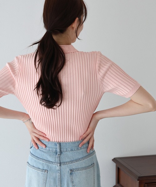 「BLUEEAST」 半袖ニット MEDIUM ネイビー レディース_画像9