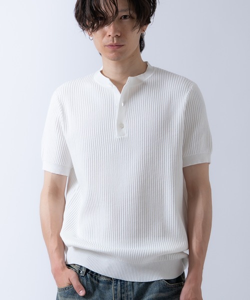 セーター ニット ヘンリーネック リブニット 半袖 Tシャツ メンズ
