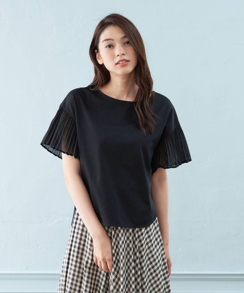 tシャツ Tシャツ スーピマポンチソデプリーツ プルオーバー