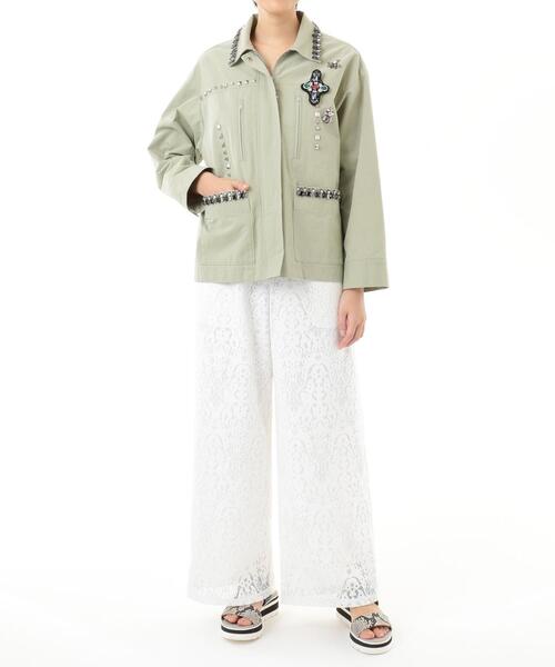 【極美品】グレースコンチネンタル　ビジュー　モッズコート　ベージュ　ミリタリーS 極美品】グレースコンチネンタル ビジュー モッズコート