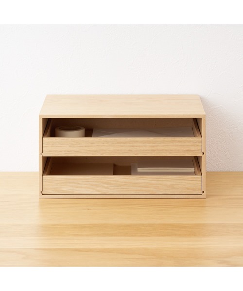 無印良品（MUJI） 収納 木製トレー収納2段引出 約幅25．2x奥行