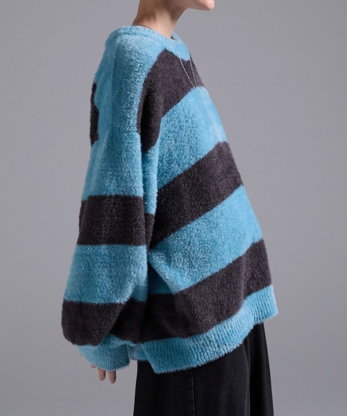 【新品】エルマール ふっくら 厚手 シャギーニット ゆったり 青 オーバーサイズ セーター ニット 「Alfred Alex」オーバーサイズシャギーニット メンズ