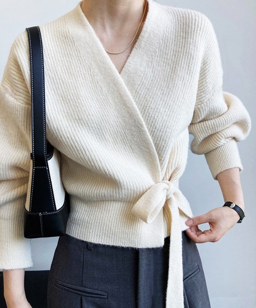 ニットトップス カシュクールニット 韓国 miniministore ニット セーター ニットトップス カシュクール