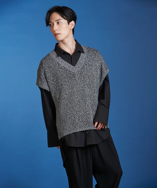 NO ID.（ノーアイディー） シャツ 「NO ID.」Layered Sheer Knit Shirt