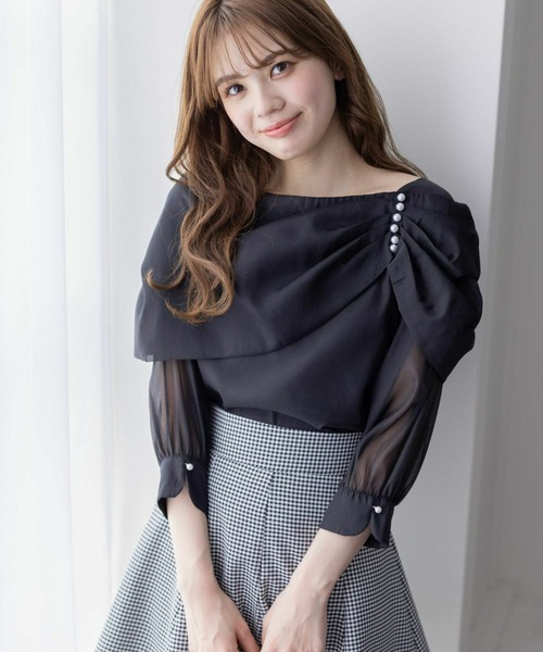 clear ブラウス シャツ 肩パールシフォン七分袖ブラウス「大人