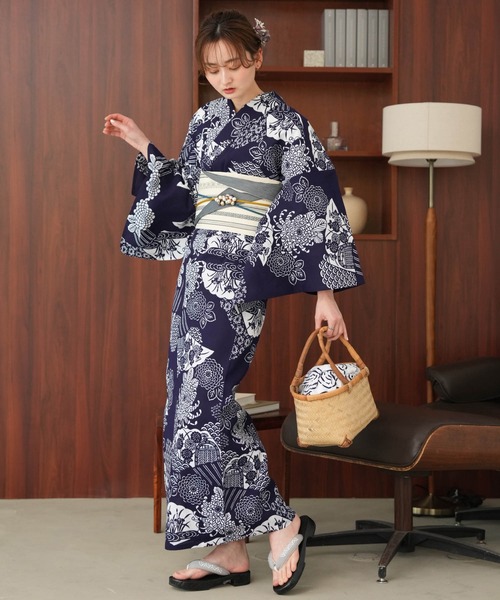 未使用 注染浴衣 手縫いあり レディース 浴衣 綿 大人 utatane 浴衣 手染め注染浴衣3点セット utatane×注染工房 赤坂紬