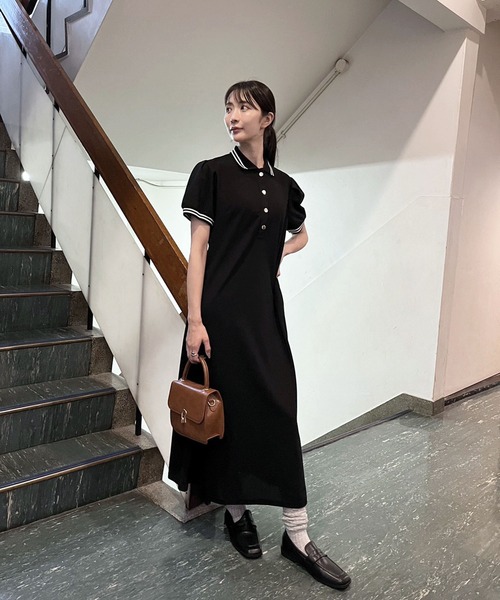 Jewelobe（ジュエローブ） ワンピース 半袖 タックスリーブポロマキシ