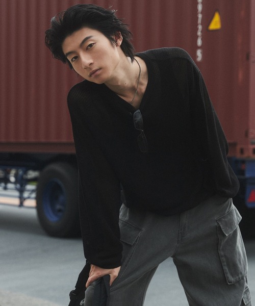SHORT ROUND セーター ニット ROUND/メッシュニットプルオーバー