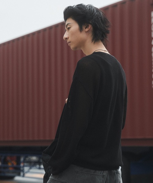 SHORT ROUND セーター ニット ROUND/メッシュニットプルオーバー
