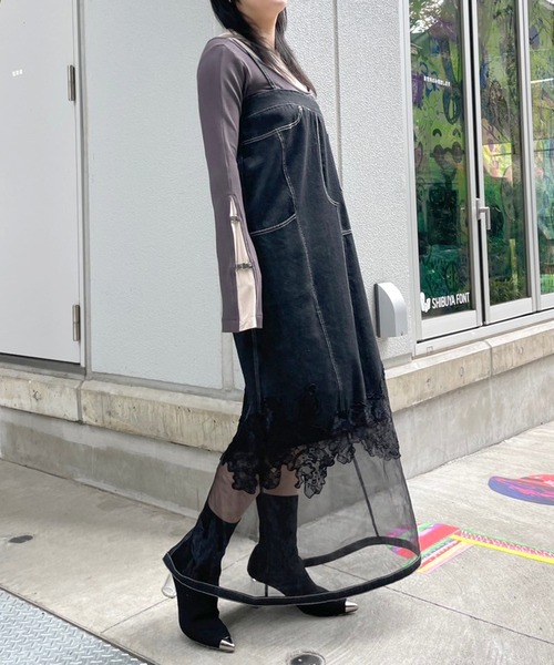 AULA AILA ジャンパースカート レースコンビネーションデニム