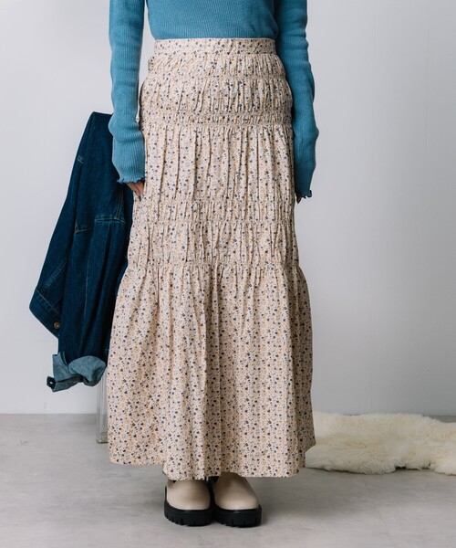 FREAK'S STORE スカート 花柄 シャーリングギャザースカート