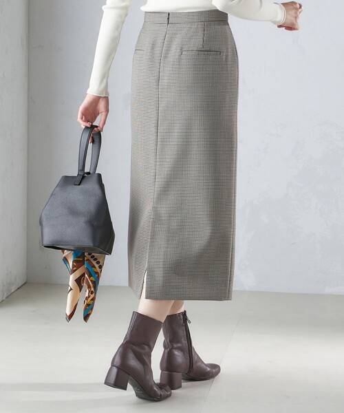 SHIPS スカート ウール混 チェック タイト スカート（セットアップ対応