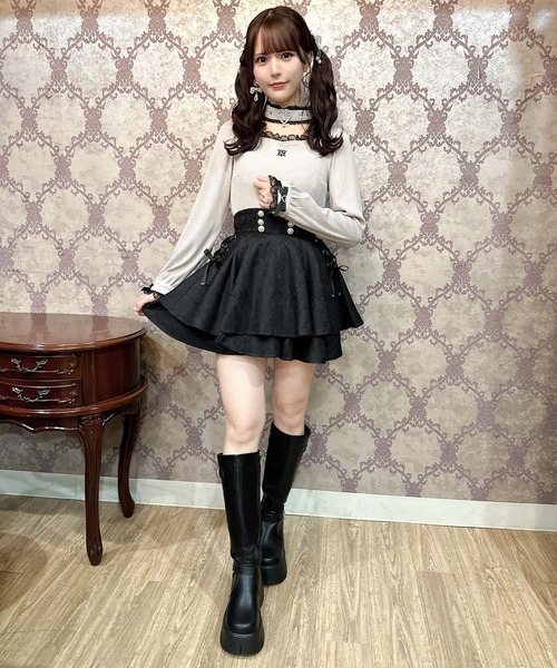 ROJITA スカート 総レースサイドレースアップミニスカパン