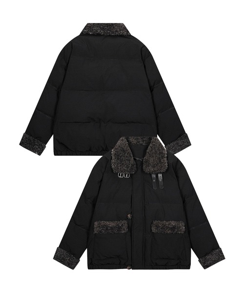 ♡aiko♡ 様FOXEY　ダウンコート　ベロア　ボタン　ブラック　M ダウンコート ダウンジャケット 「HOOK」for girls ボア切り替え2WAY襟