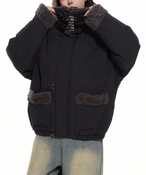 ダウンコート ダウンジャケット 「HOOK」for girls ボア切り替え2WAY襟