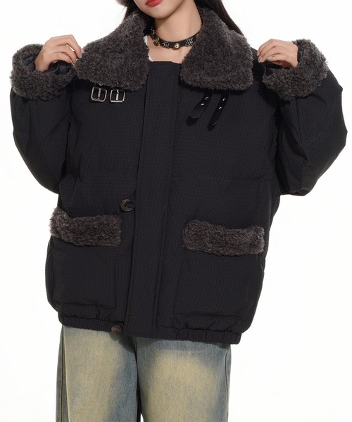 ダウンコート ダウンジャケット 「HOOK」for girls ボア切り替え2WAY襟