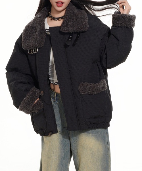 ダウンコート ダウンジャケット 「HOOK」for girls ボア切り替え2WAY襟