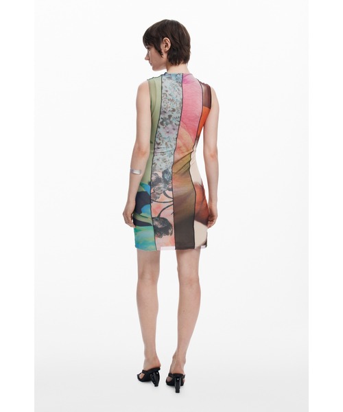 Desigual スパニッシュモード リゾート アートデザイン ミニワンピース Desigual ワンピース アートコラージュ ミニドレス : ZOZOTOWN