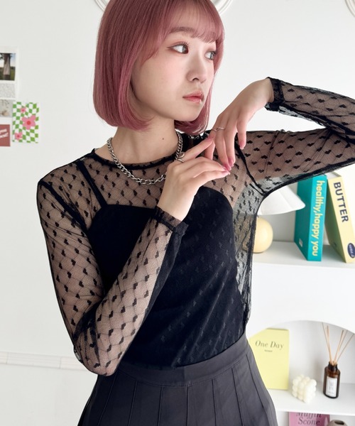 SOLLON.（ソルロン） tシャツ ハートドットチュールトップス