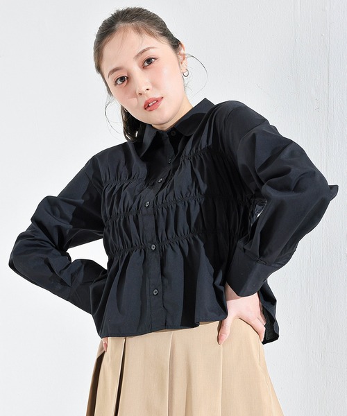 en CAnAF ブラウス シャツ シャーリング ビスチェデザイン ショート