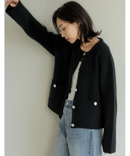 「Re:EDIT」 ニットカーディガン LARGE グレー レディース_画像2