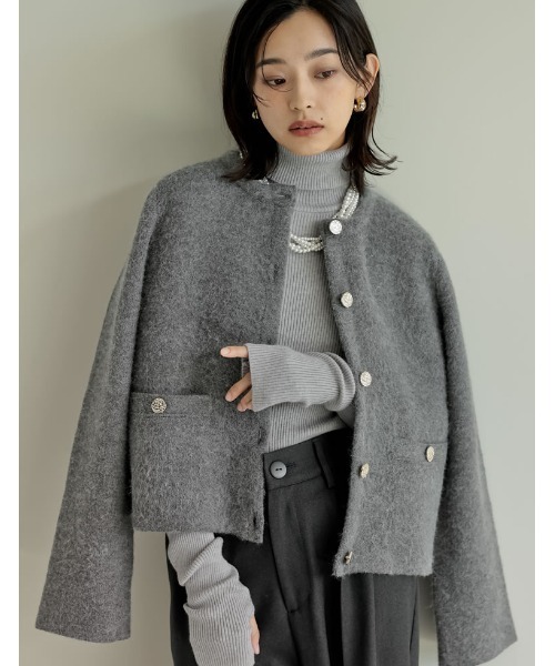 「Re:EDIT」 ニットカーディガン LARGE グレー レディース_画像6