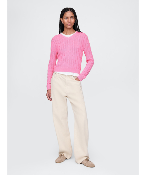 GAP ニット セーター コットン100% ケーブルニット Vネック