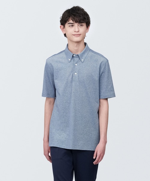 無印良品（MUJI） ポロシャツ 紳士 涼感UVカット鹿の子編みボタン
