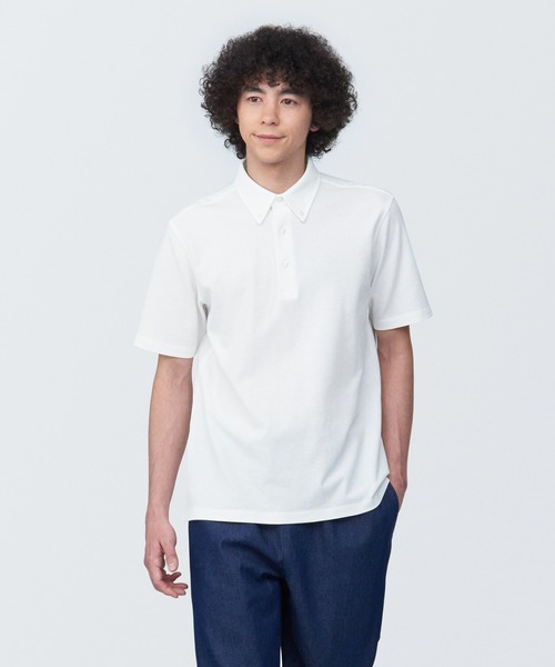 無印良品（MUJI） ポロシャツ 紳士 涼感UVカット鹿の子編みボタン