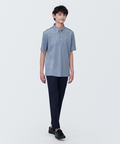 無印良品（MUJI） ポロシャツ 紳士 涼感UVカット鹿の子編みボタン