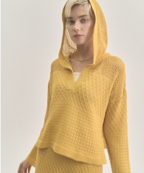 パーカー Mesh knit parka   メッシュニットパーカー レディース