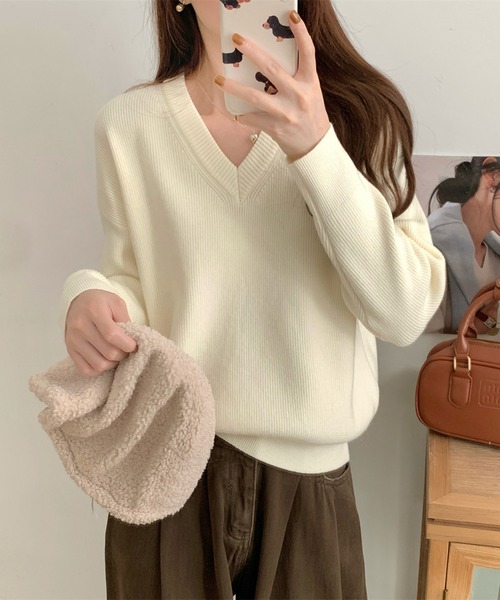 「Ulysses」 「Girly Doll」Vネックニット F ボルドー レディース_画像2