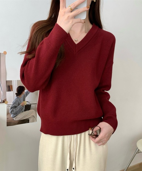 「Ulysses」 「Girly Doll」Vネックニット F ボルドー レディース_画像5