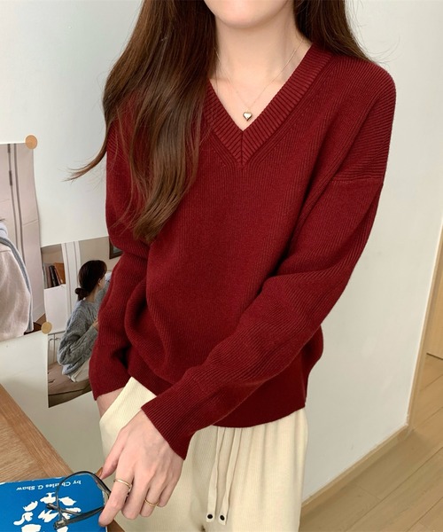 「Ulysses」 「Girly Doll」Vネックニット F ボルドー レディース_画像7