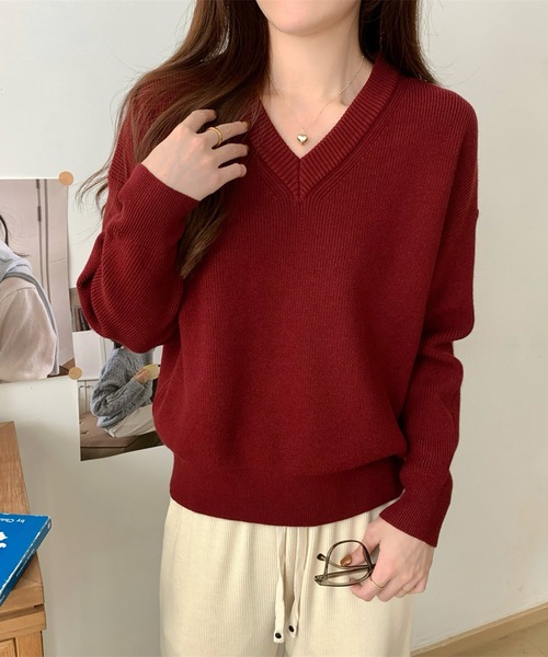 「Ulysses」 「Girly Doll」Vネックニット F ボルドー レディース_画像8