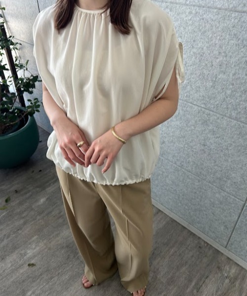 ブラウス シャツ 「手洗い可」ギャザーリボンブラウス レディース